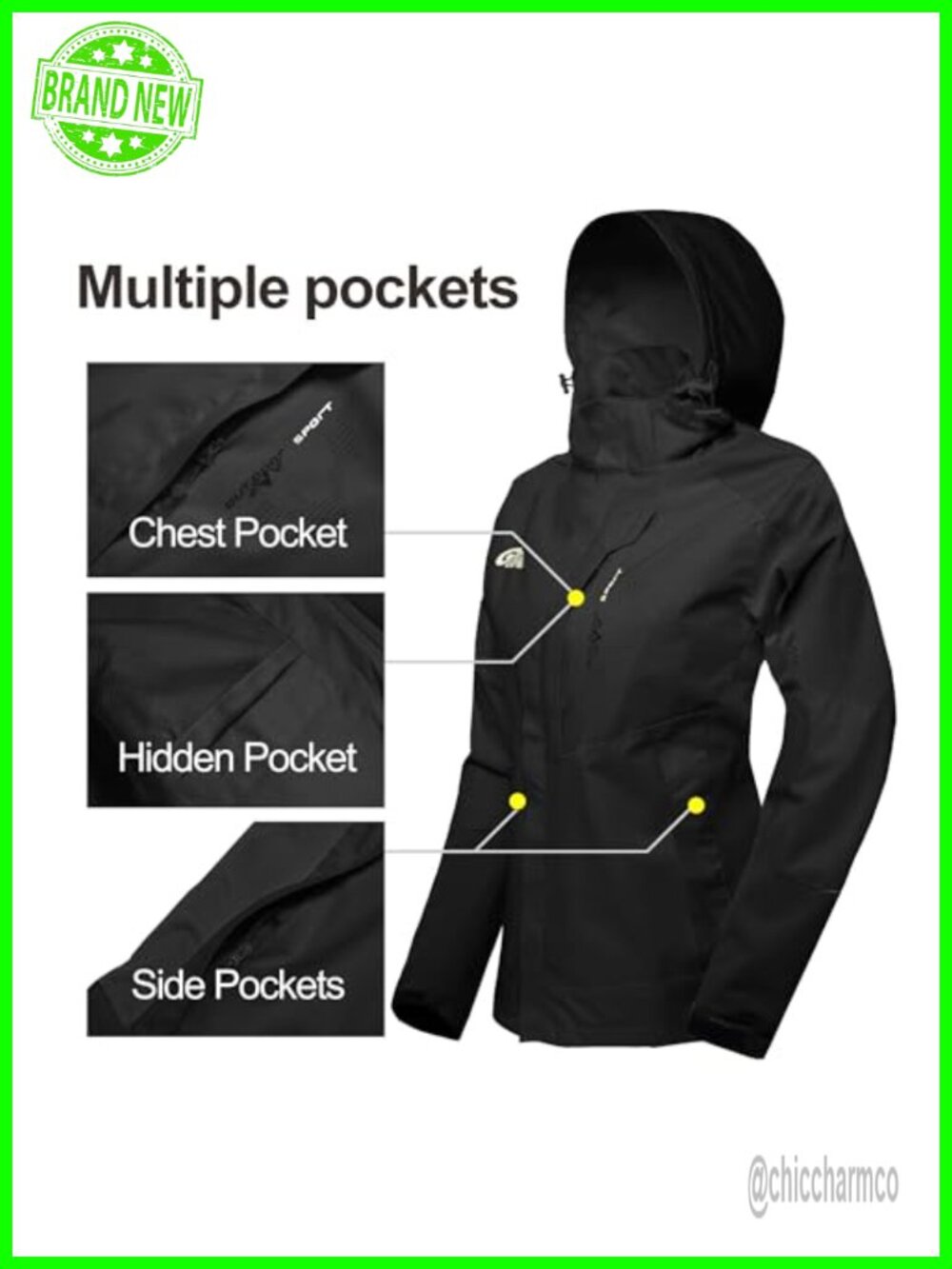 Women's Waterproof Rain Jacket with Hood Lightweight Windbreaker - Picture 3 of 6